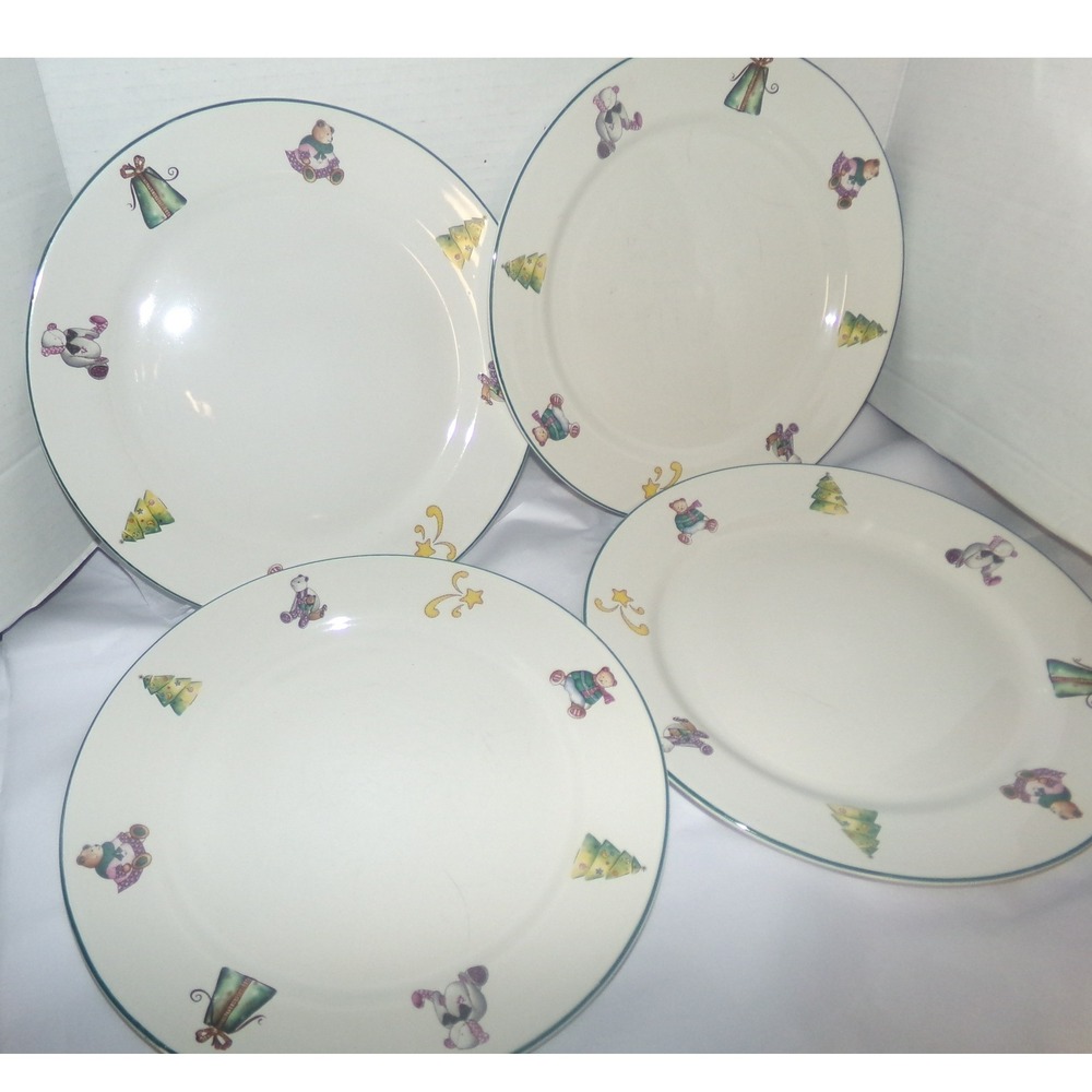 Holiday Home Rosanna Christmas Dinner Plates Set of 4 Teddy Bear Tree Ceramic